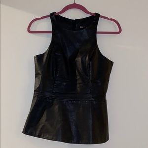 Black faux leather peplum tank